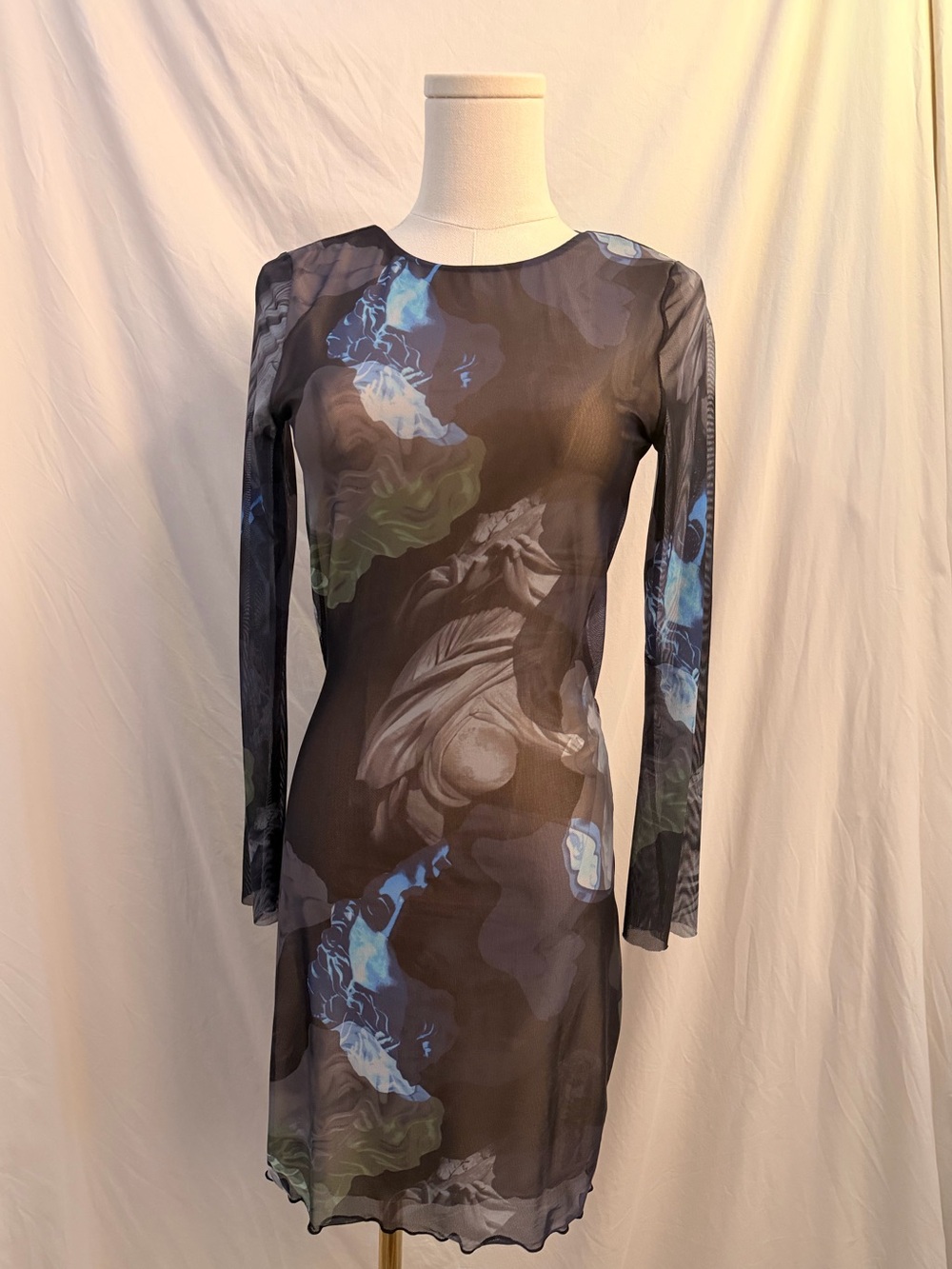 White Fox Abstract Mesh Open Back Mini Dress